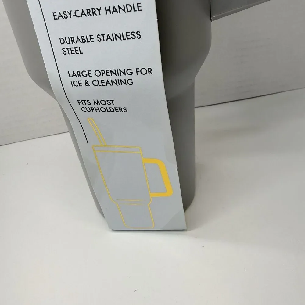 MANNA Easy Carry Handle Stainless Steel Tumbler Gray 40 Oz Reusable Straw New